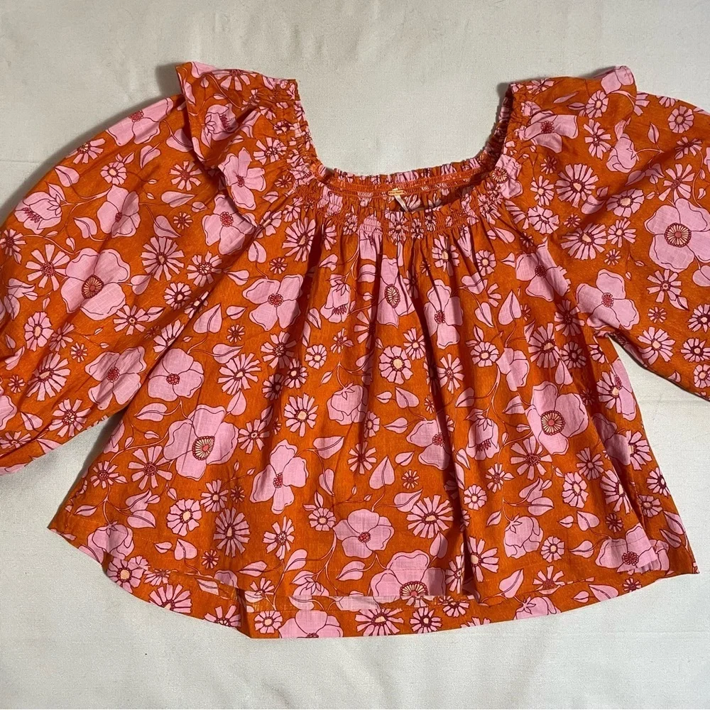 NWT New $98 Free People Miss Daisy Printed Cotton Top Size XS